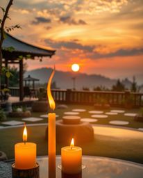Capture the enchanting ambiance of a serene Zen garden at sunset with this high-resolution, professional-quality stock photo.