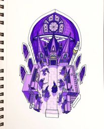 Explore a vibrant, hand-drawn sketch of a magical school teeming with young wizards.  Rendered in a unique color sketchnote s