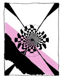 This artwork features a color sketchnote style, hand-drawn sketch of a captivating geometric optical illusion pattern present