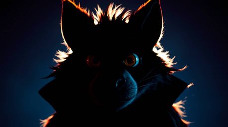 A captivating image of a sarcastic animal sidekick, silhouetted against a vibrant, electric backdrop.  Expressive eyes are th