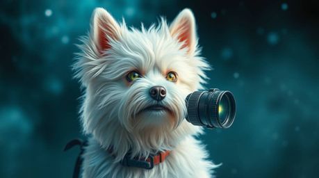 Unravel a mystical mystery with a fluffy white dog detective equipped with high-tech gadgets. Experience an ethereal, spirit