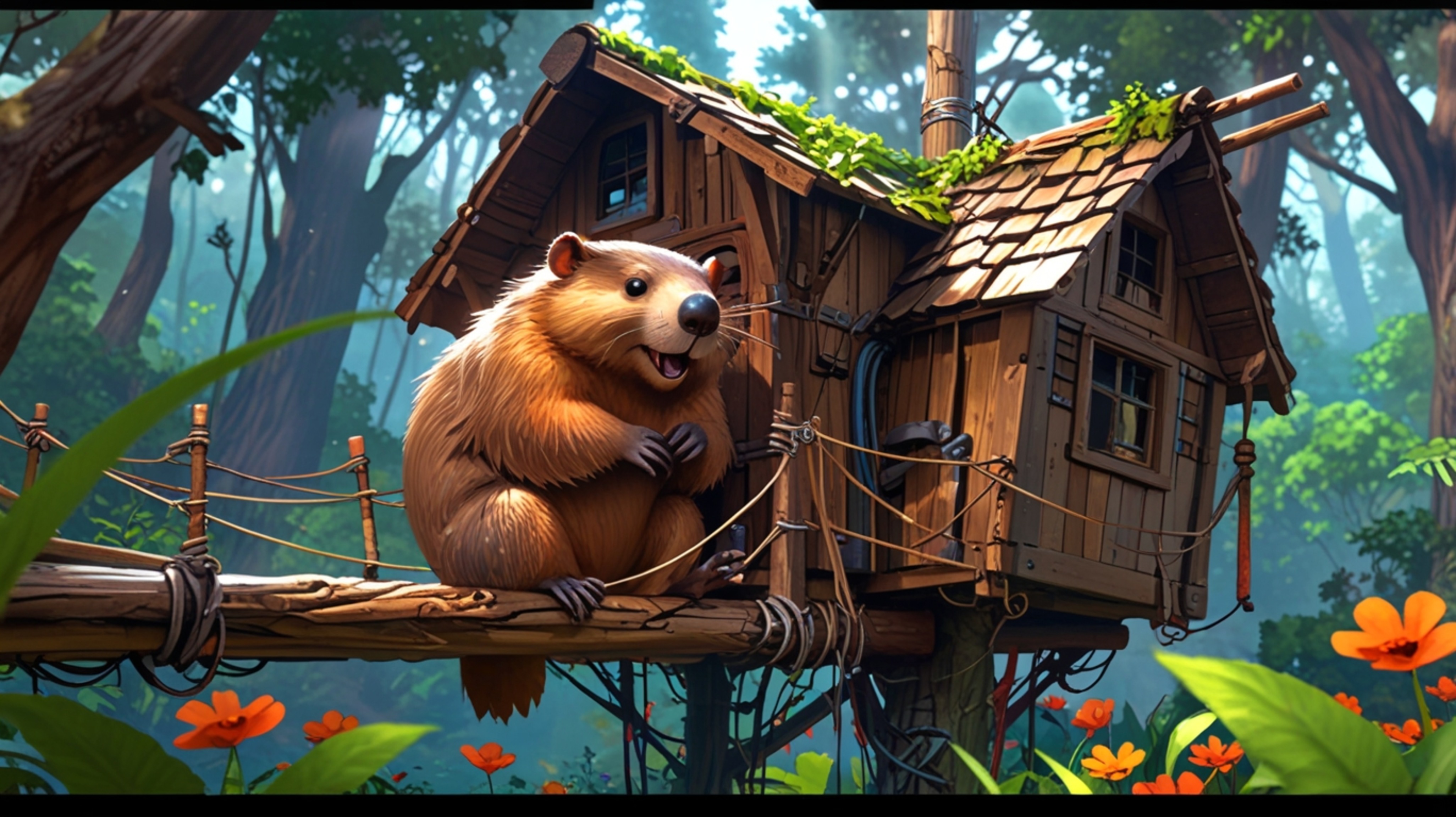In a beautifully rendered scene combining the emotional depth of Pixar with stylistic notes of anime, a kind beaver has finis