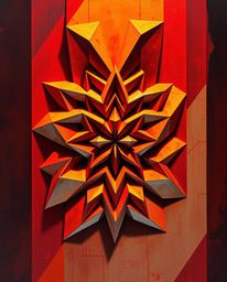 Immerse yourself in a futuristic sci-fi world with this stunning painting. Featuring a warm 3D geometric pattern reminiscent 
