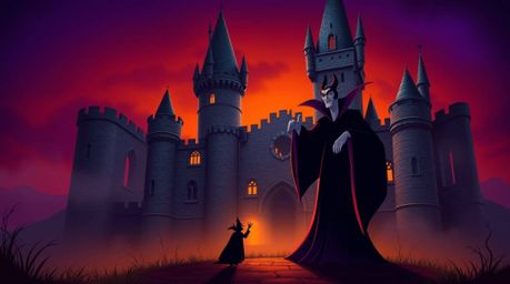 A classic Disney villain casts a mesmerizing spell within the walls of an ancient castle. The scene is rendered with seamles