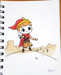 A charming, brave hero embarks on a whimsical Disney-style desert adventure in this adorable hand-drawn sketchnote.  The ligh