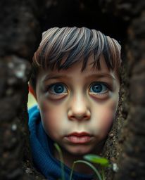 A heartwarming close-up captures the pure wonder on a child's face as they stumble upon a magical portal nestled in the unexp