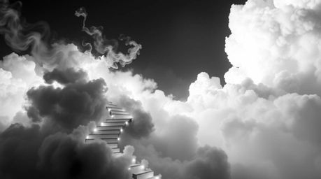 Explore the timeless elegance of classic black and white light art photography. This abstract image features a winding stairw