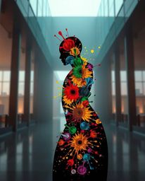 Explore captivating architectural color photography featuring a striking human silhouette crafted from vibrant color splash p