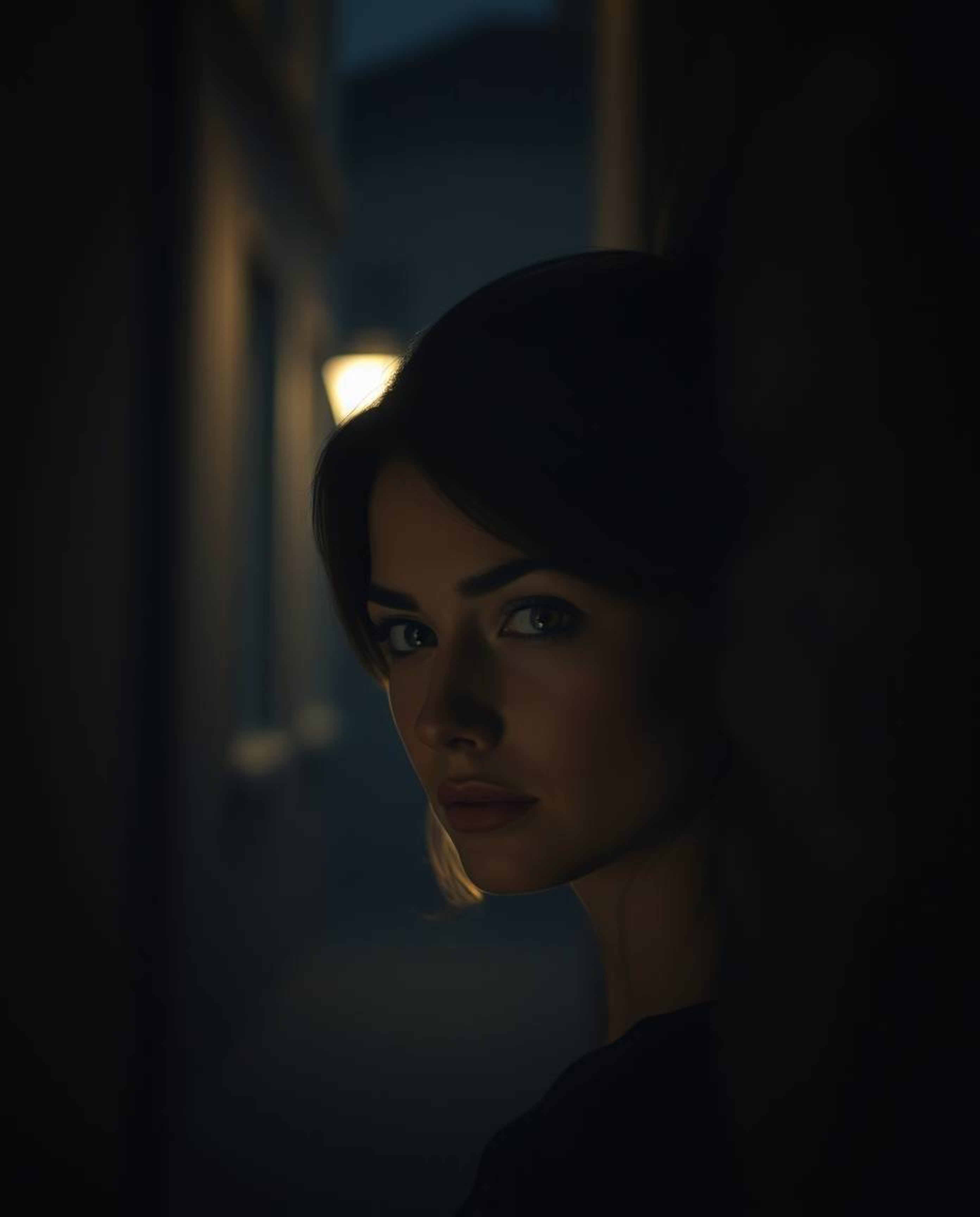 Experience a captivating cinematic image featuring soft haze and eyes intensely watching from the depths of a shadowy alley a