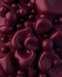 A captivating 3D render showcasing fluid organic blobs in a rich burgundy and deep blue color palette, creating a sophisticat