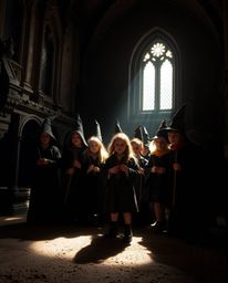 Explore a magical school brimming with young wizards, captured through the lens of high contrast, low key lighting and natura