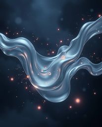 This captivating digital painting showcases glassy, fluid 3D shapes in dynamic motion, enveloped by a mesmerizing cloud of gl