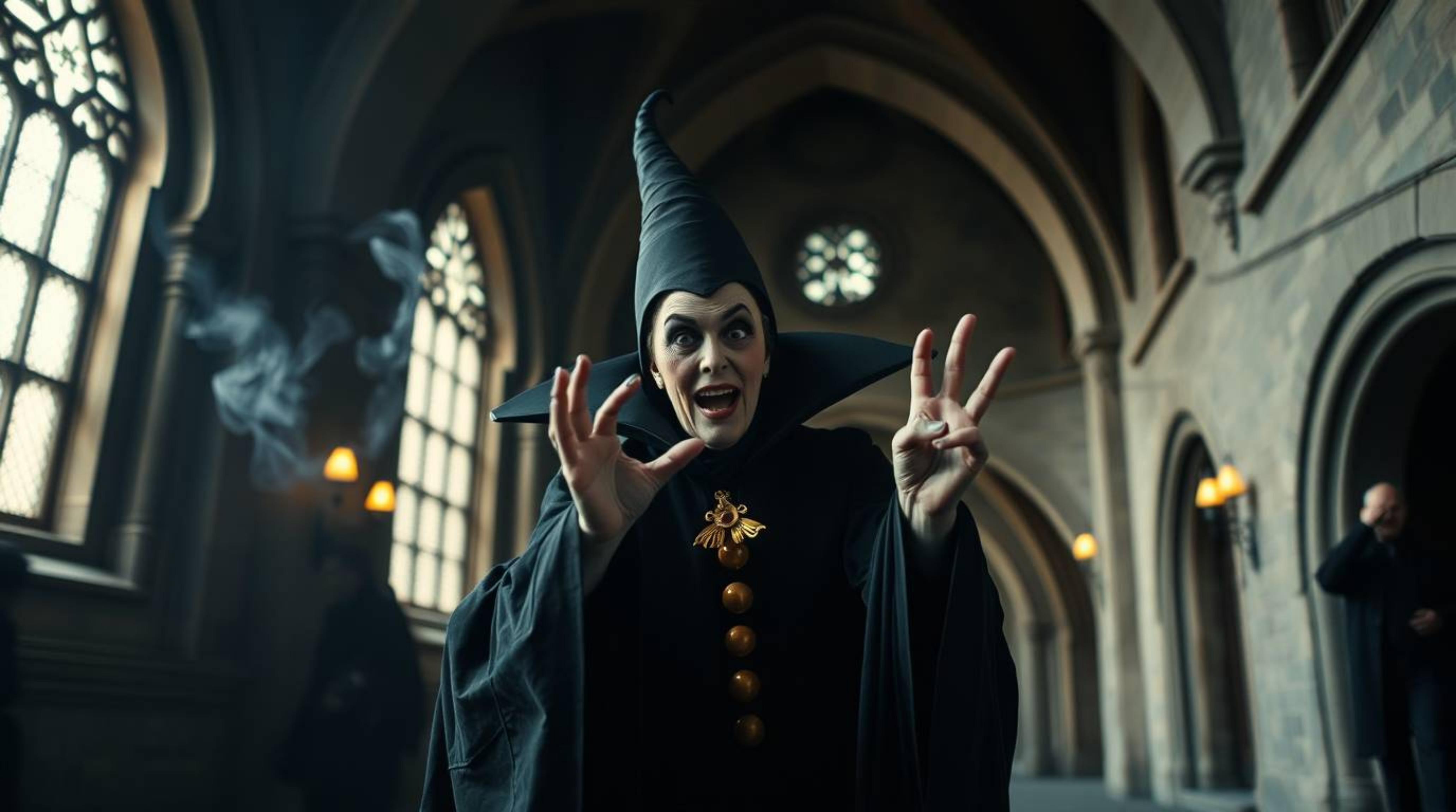 Explore the captivating realm of a classic Disney villain caught in a candid moment while casting a spell within the ancient 