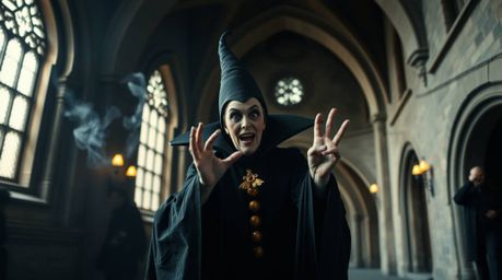 Explore the captivating realm of a classic Disney villain caught in a candid moment while casting a spell within the ancient