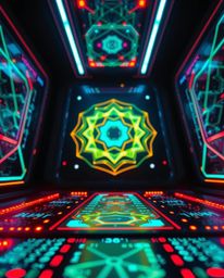 Experience a stunning low-angle perspective of a futuristic digital interface, brought to life with glowing bioluminescent co