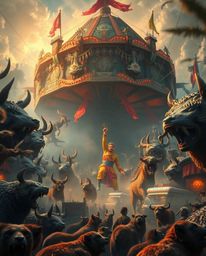 Experience a modern, futuristic grand scene brought to life in a classic oil painting style, featuring epic lens glow lightin
