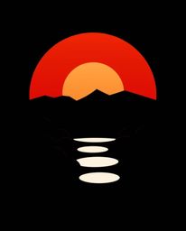 High contrast, low-key lighting logo depicting a geometric sunset over a serene Zen garden, clean lines, balanced symmetry, v