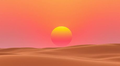 A breathtaking image showcasing a smooth gradient transition of a sunset over golden desert dunes.  The seamless color blendi