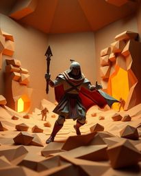 Embark on a grand Disney-style desert adventure with a brave hero rendered in intricate origami style, showcasing a modern fu
