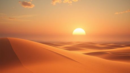 Experience a breathtaking futuristic sci-fi macro close-up of a sunset over golden desert dunes. This captivating image blend