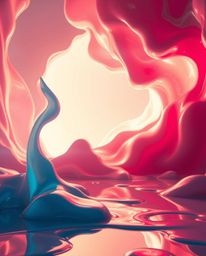 Explore a dramatic cinematic surreal 3D render showcasing fluid shapes reminiscent of melted glass within a hyperrealistic sc