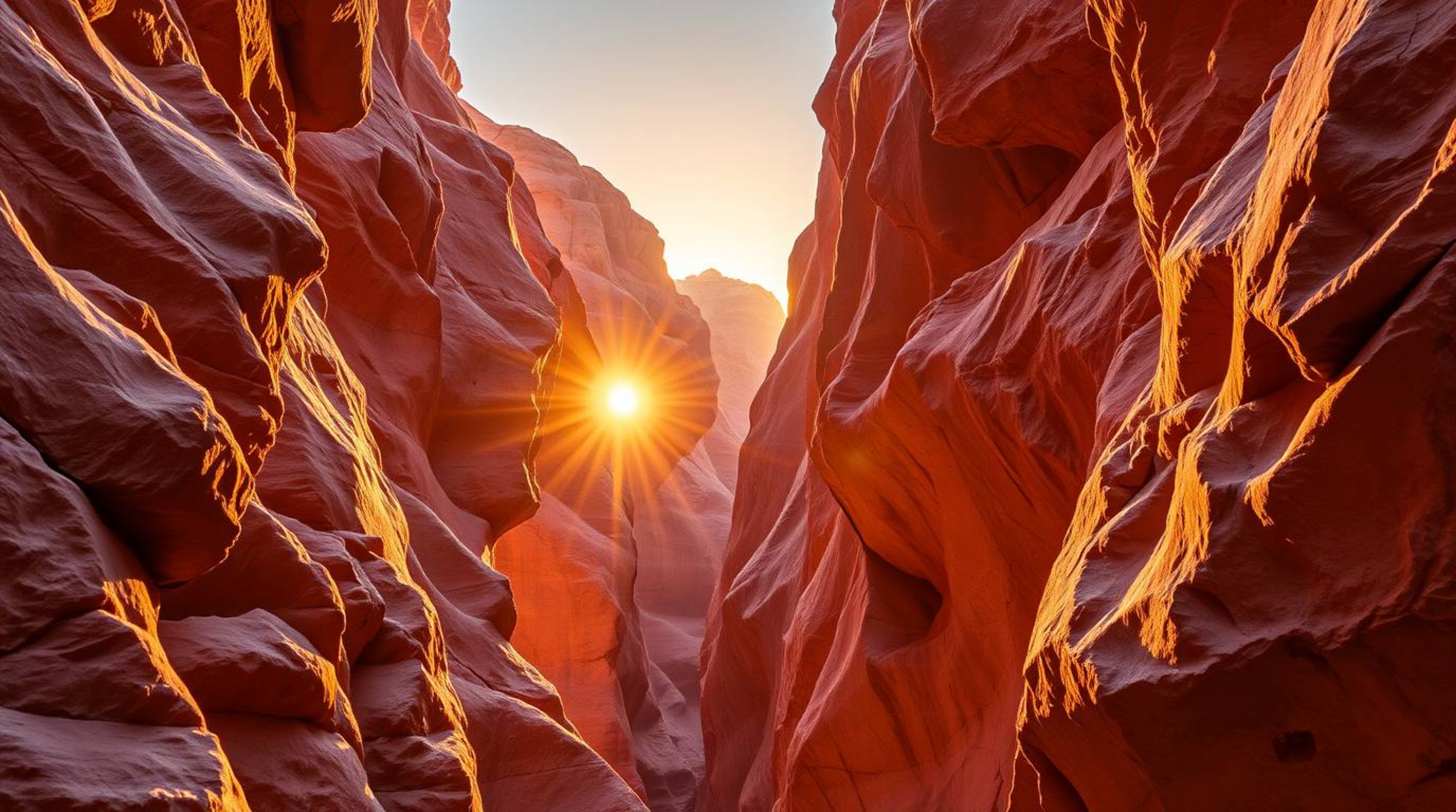 A radiant and luxurious image showcases a rocky canyon bathed in warm sunset hues.  The scene exudes grace and elegance, feat