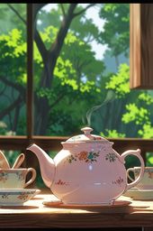 Capture the essence of tranquility with this image featuring a traditional clay teapot, its spout gently releasing steam. Del