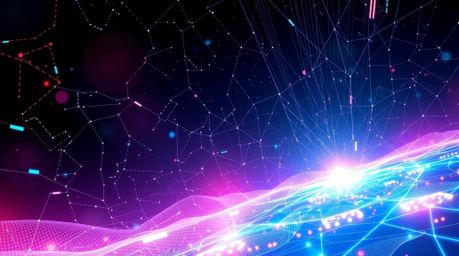 This futuristic sci-fi poster features a stunning abstract design utilizing a glowing bioluminescent gradient mesh pattern.  