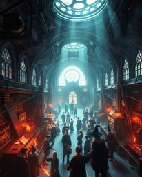 Explore a magical school teeming with young wizards, reimagined in a futuristic sci-fi style. This unique perspective, captur