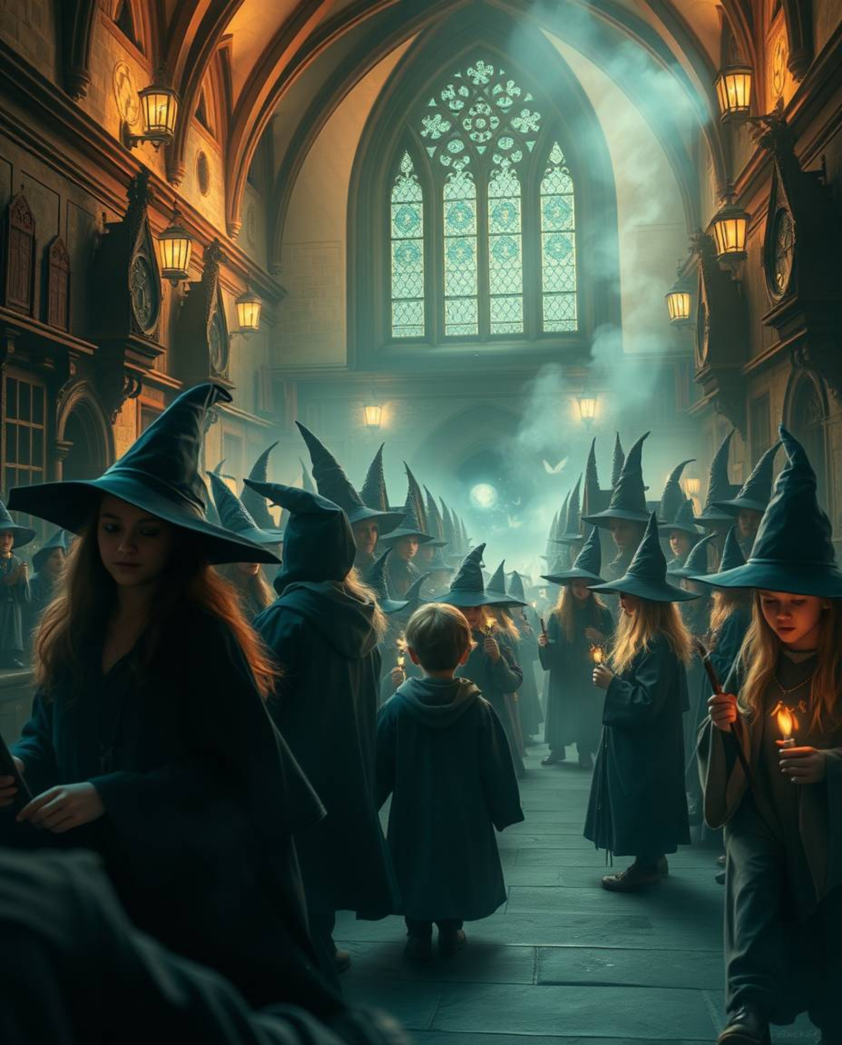 Discover a captivating high-resolution stock photo of a magical school filled with young wizards. This ethereal and dreamlik