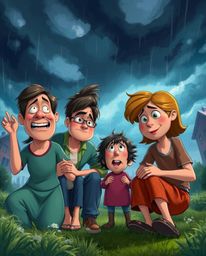 Experience a vibrant and energetic illustration of a tense family reunion in the iconic Pixar style. Set against a backdrop o