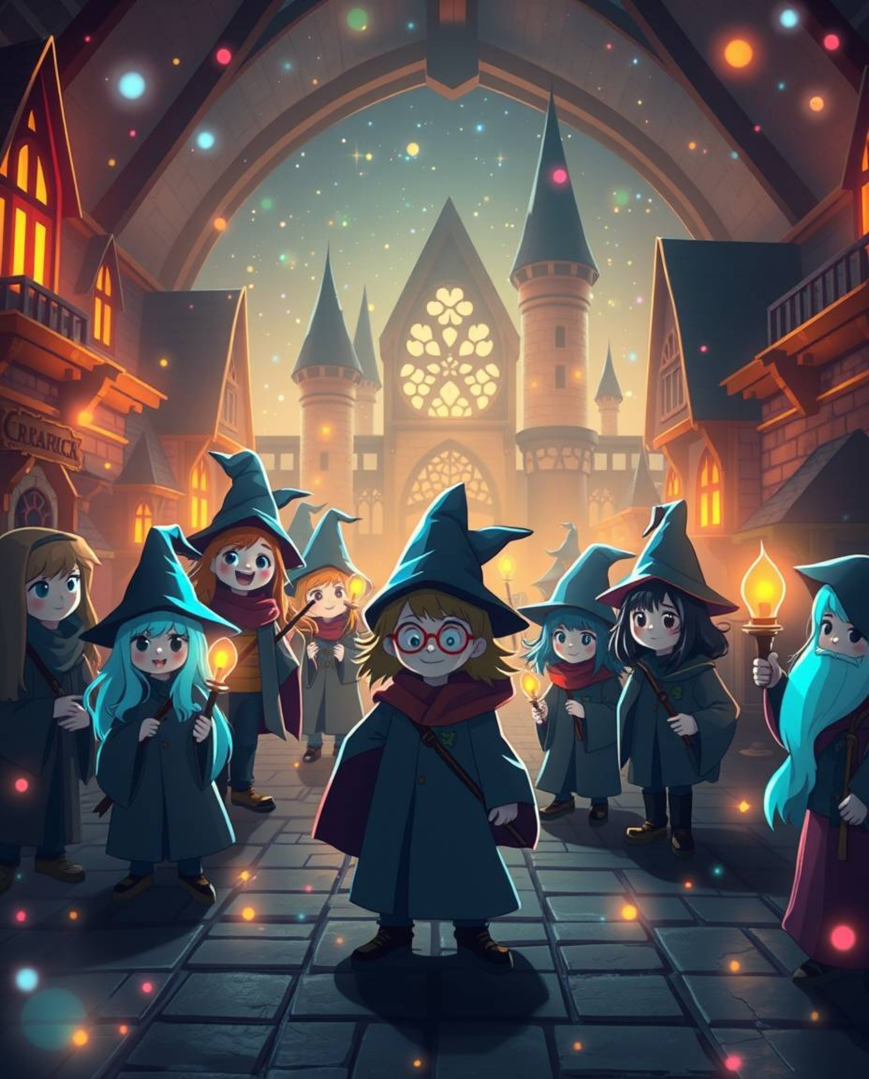 Explore a creative light art image showcasing an adorable and cute magical school brimming with young wizards. This captivati