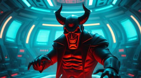 Experience a visually captivating scene featuring a smooth gradient transition and gentle soft light that bathes a villain's 