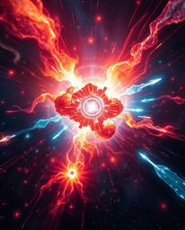 Witness the breathtaking spectacle of colliding galaxies in a cosmic explosion of light and color. This epic image, featuring