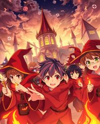 Immerse yourself in a warm Isekai anime style depicting a captivating magical school brimming with young wizards. The artwork