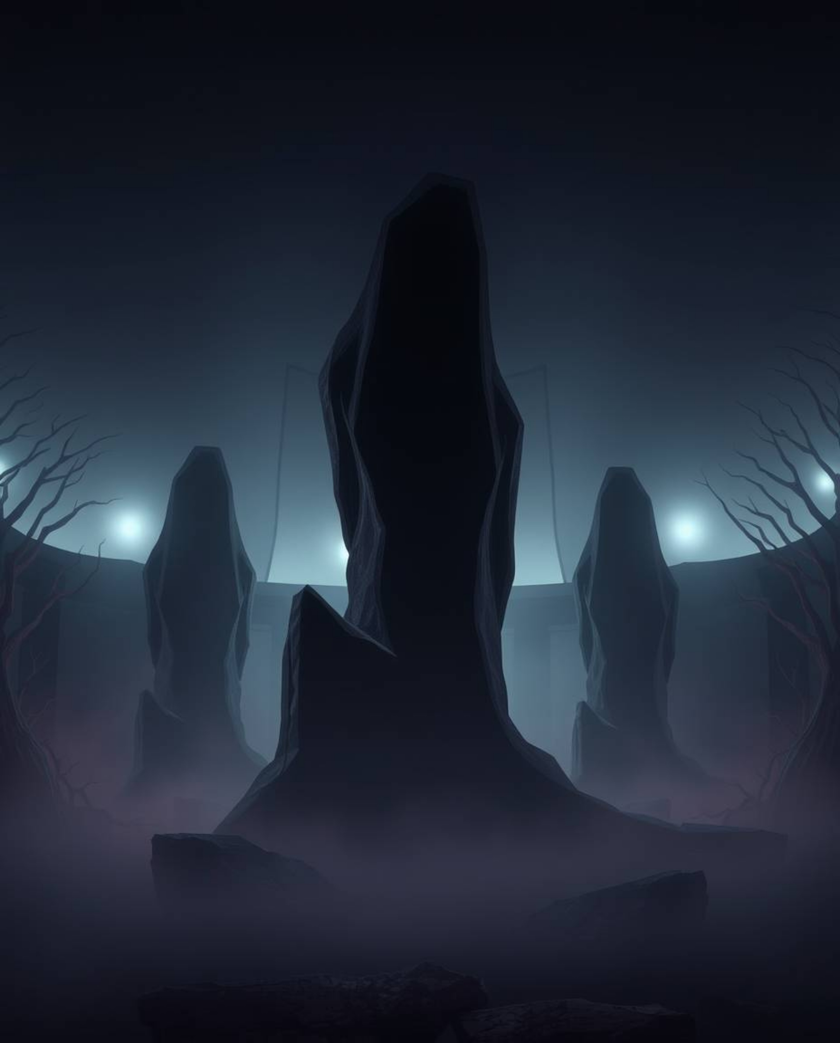 Explore an eerie and creepy Isekai anime atmosphere rendered in stunning 3D shapes with a smooth gradient texture and futuris