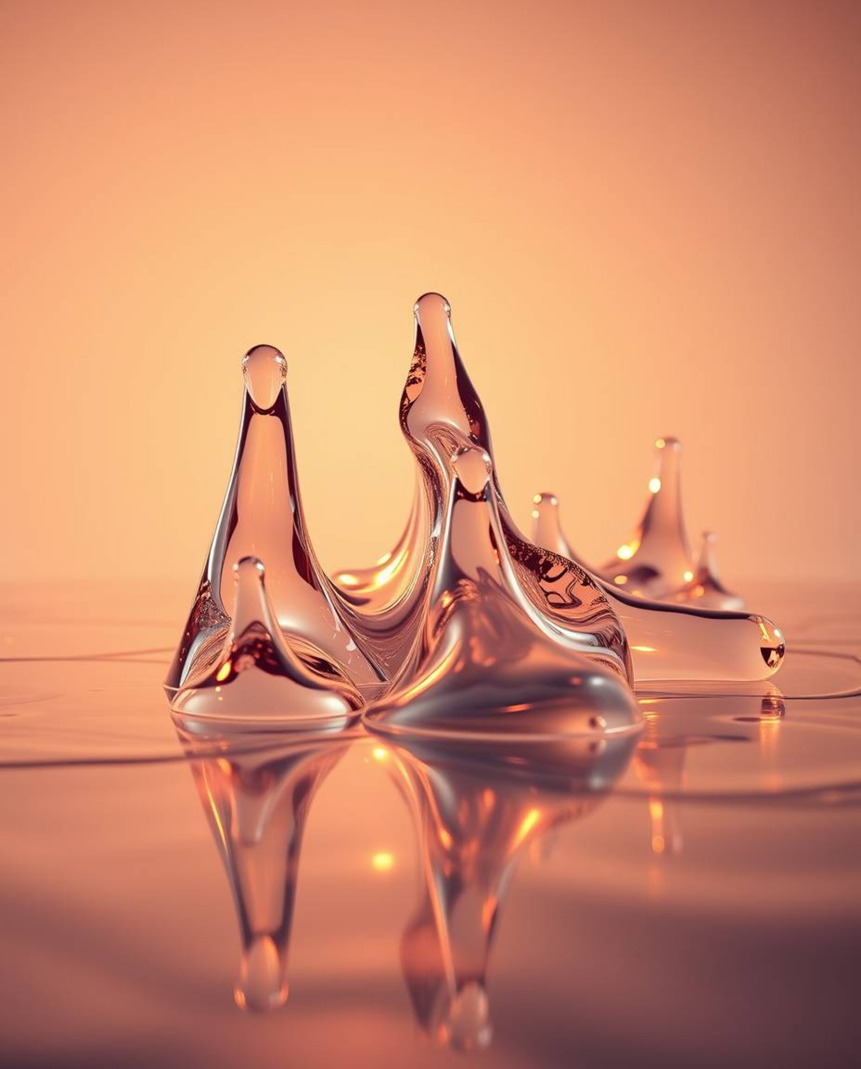 Explore the captivating beauty of sculptural 3D fluid shapes crafted from mercury, reflecting a mesmerizing dance of light un