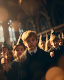 Explore a world of blurred bokeh and high contrast in a magical school filled with young wizards. This photographic concept u