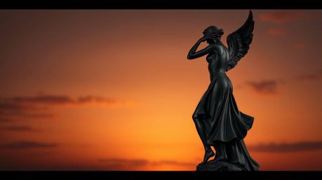 This dramatic, cinematic cast bronze sculpture features a captivating sunset gradient texture and a soft, dreamy patina, remi