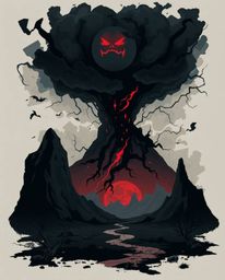Explore captivating surreal storms visualized in a modern flat design style, featuring dark tones and unsettling details. The