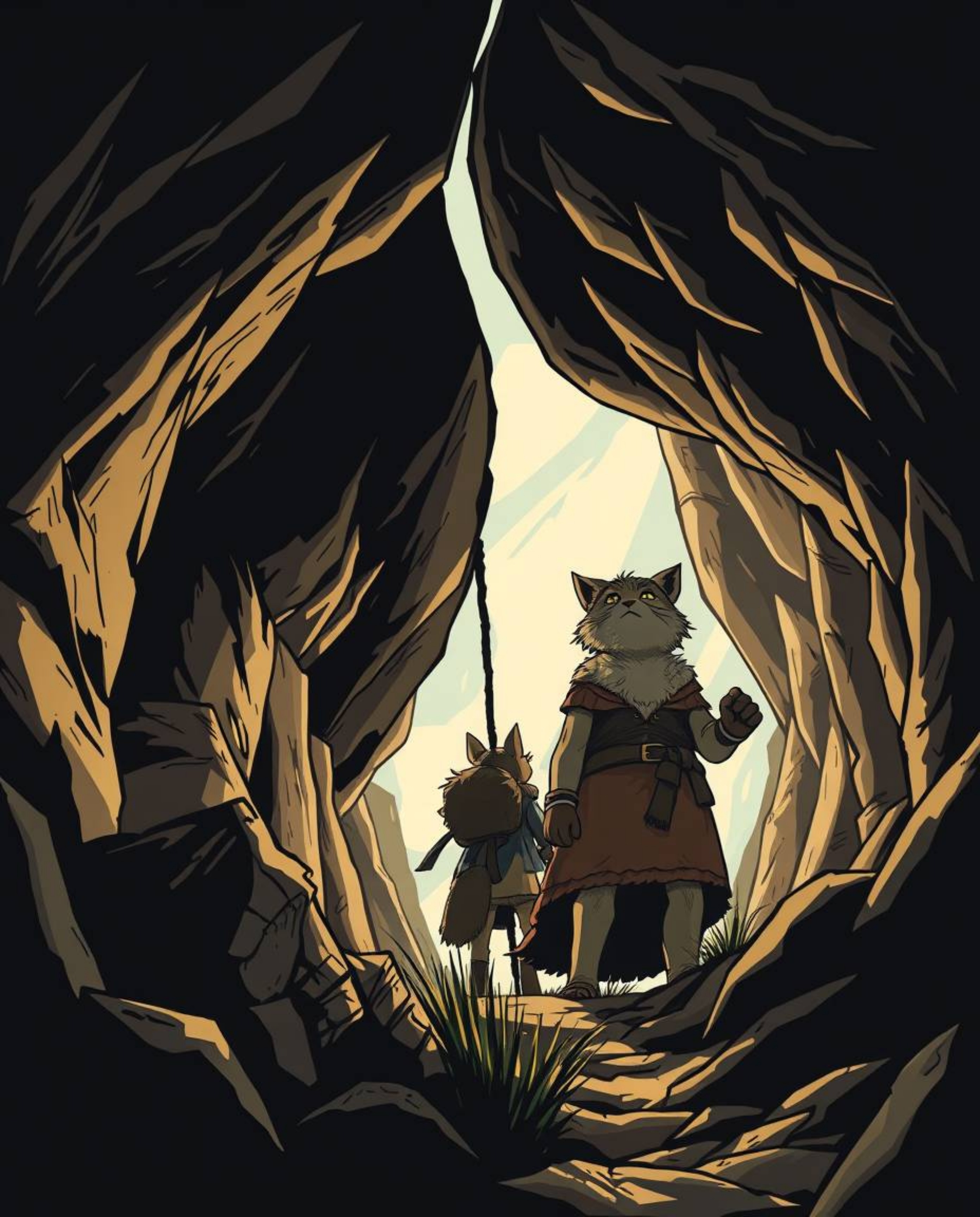 A captivating image featuring a low-angle perspective with a distinct split, showcasing a talking animal sidekick assisting a