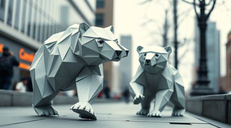 Embark on a graceful and elegant urban adventure with these intricate origami-style folded paper bears. Featuring geometric p
