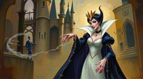 This artwork depicts a graceful and elegant Disney villain casting a spell within the aged walls of an old castle. Rendered i
