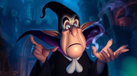 A captivating digital artwork depicting a classic Disney villain casting a spell within an ancient castle. The piece feature