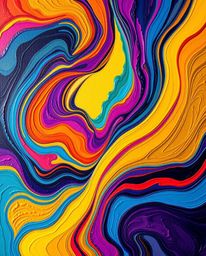Explore a bold acrylic painting featuring a mesmerizing 3D illustration of fluid shapes seamlessly morphing into each other. 