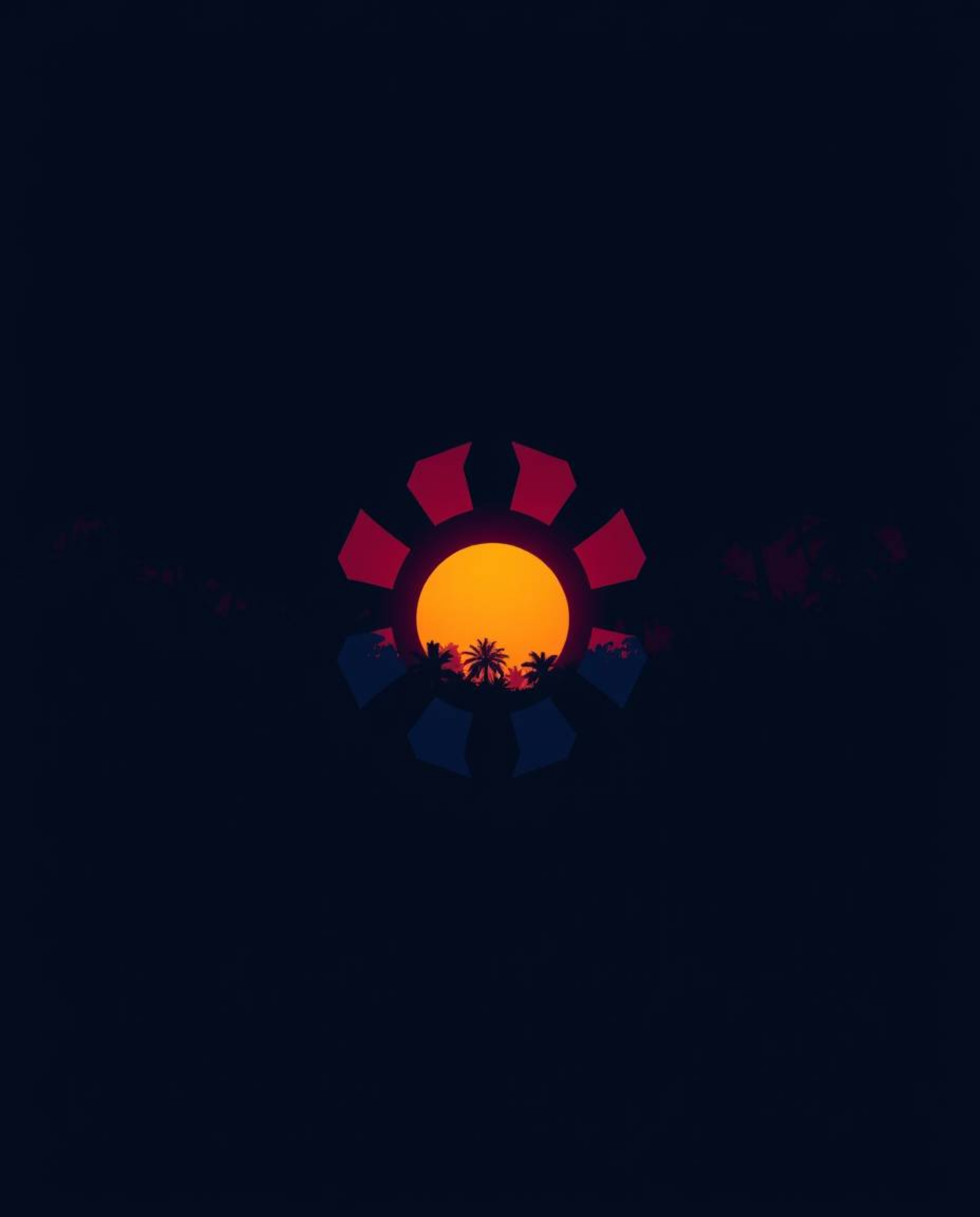 A sophisticated and elegant geometric logo representing a sunset seen through a dense jungle canopy. The design is characteri