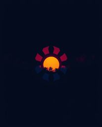 A sophisticated and elegant geometric logo representing a sunset seen through a dense jungle canopy. The design is characteri