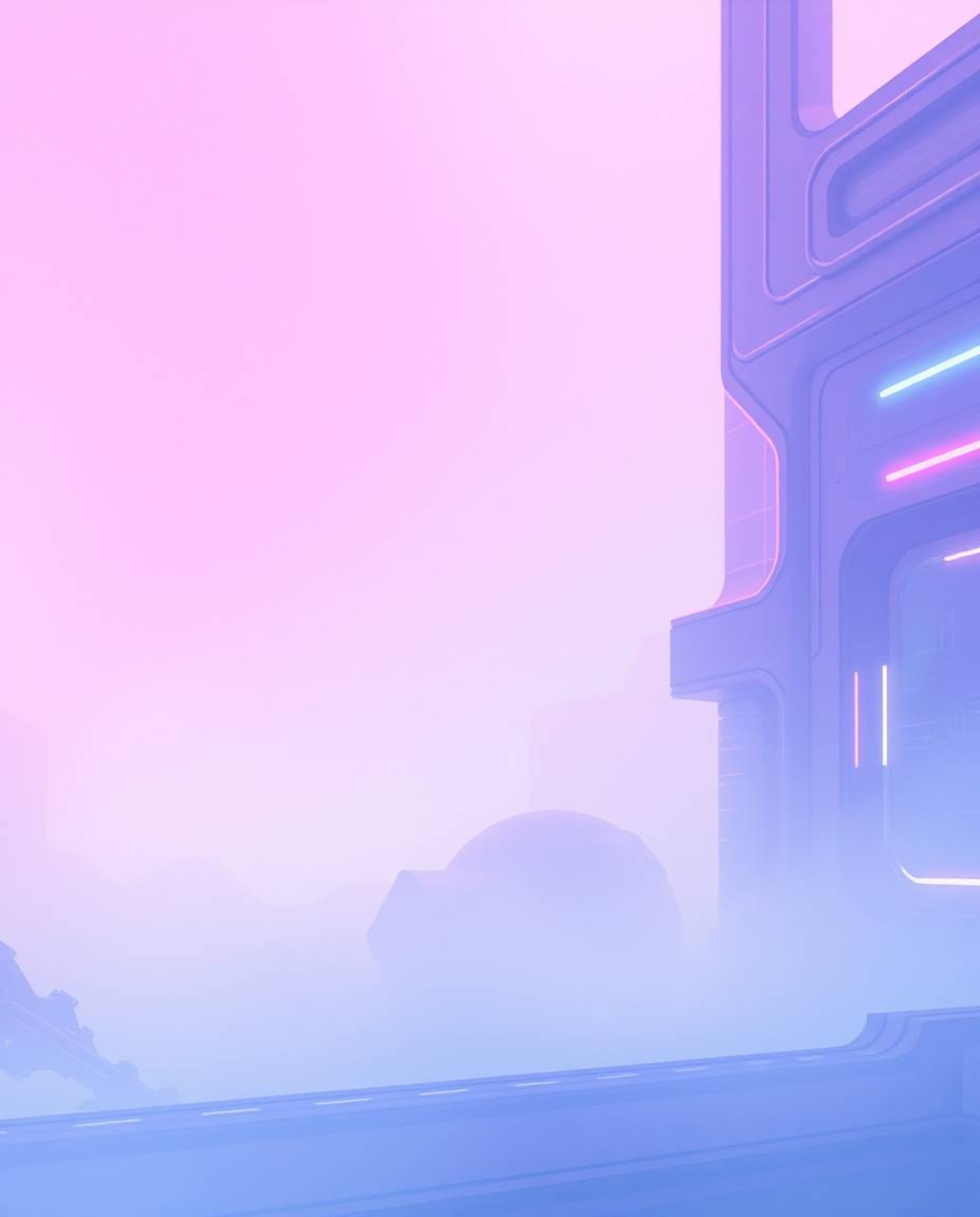 Immerse yourself in a futuristic sci-fi dreamscape bathed in soft, hazy light. This image features a gentle gradient blending