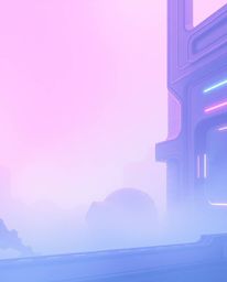 Immerse yourself in a futuristic sci-fi dreamscape bathed in soft, hazy light. This image features a gentle gradient blending