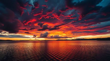 Explore a collection of unusual and original fine art photography featuring a serene lake mirroring a vivid sunset. Captivati